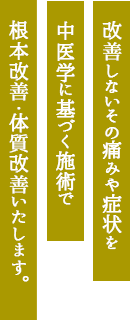 改善しないその痛みや症状を中医学に基づく施術で根本改善・体質改善いたします。